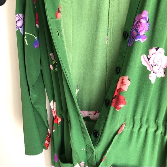 Creatures of Comfort Green Floral Jumpsuit Silk Long Sleeve Boho - Picture 8 of 16